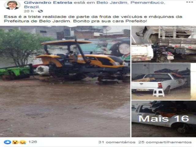 Gilvandro Estrela denuncia estado de abandono com veículos da Prefeitura