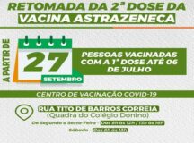 Pessoas vacinadas com primeira dose da Astrazeneca até 06 de julho são convocadas para segunda dose